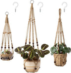 Mkono 3 Pack Macrame Plant Hangers Indoor Different Size Hanging Planter Basket by Mkono