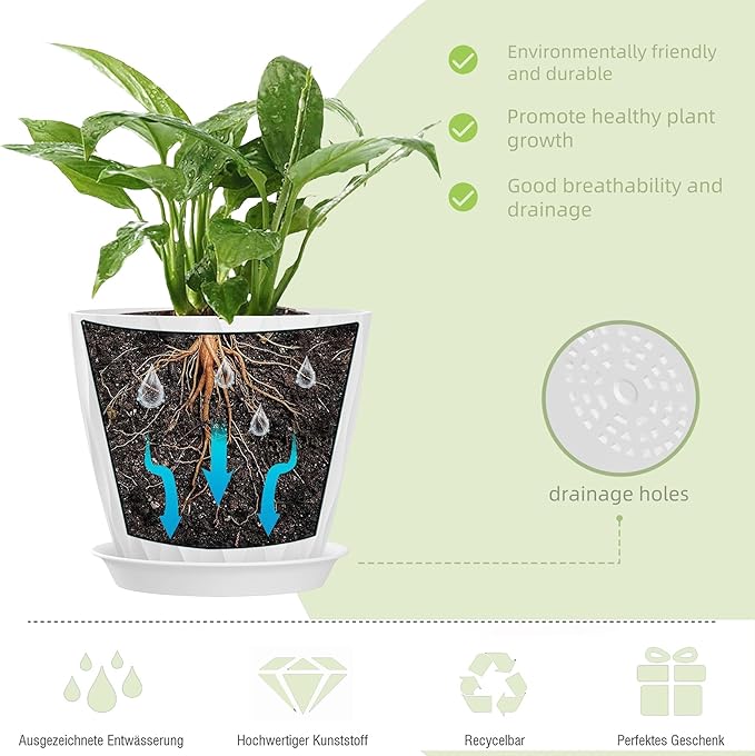 7 Inch Plant Pots 5 Pack, Flower Planters - Image 3