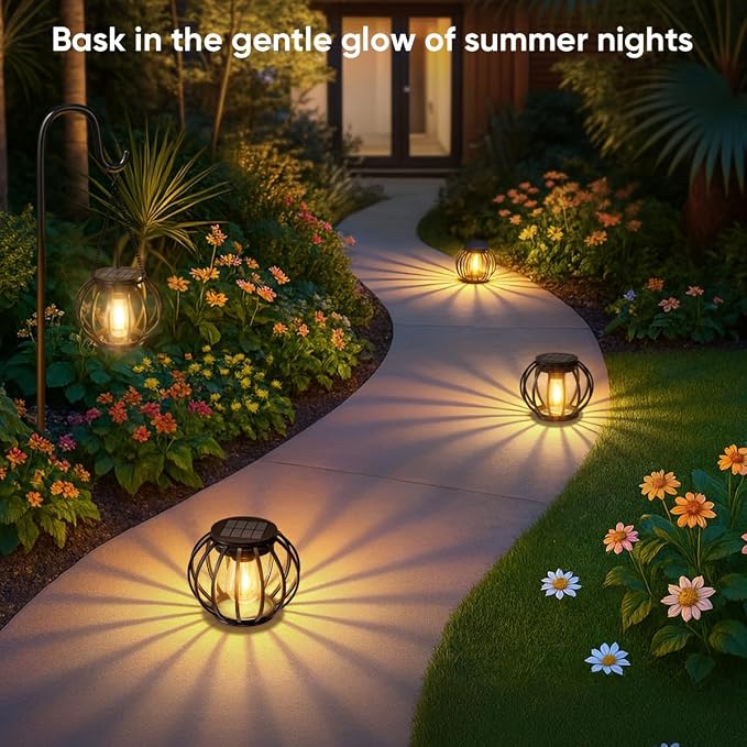 Solar Lanterns Lights Waterproof: 4 Pack Metal Hanging Outdoor Lights - Image 3