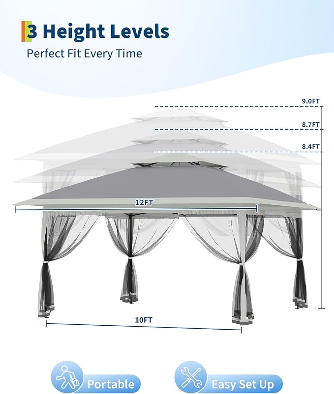 Canopy Tent 12x12 ft, Pop Up Gazebo One-Push Setup - Image 4
