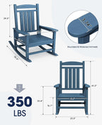 KINGYES HDPE Outdoor Rocking Chair, Widened Seat Patio Rocking Chair, Oversized - Image 3