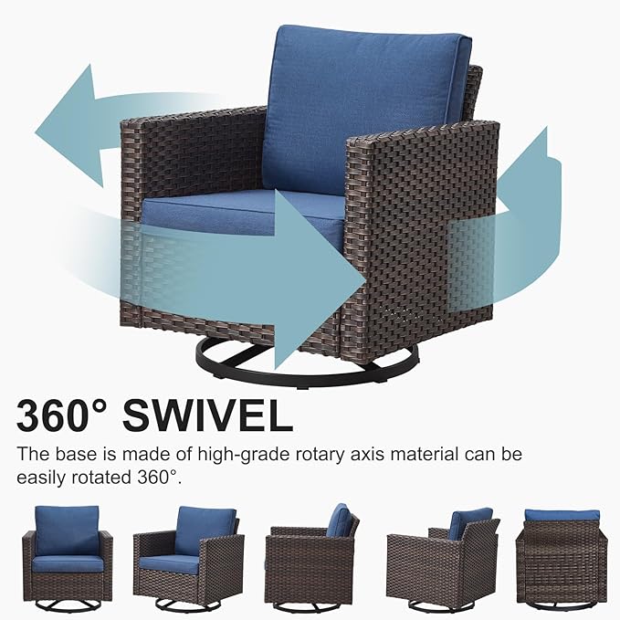 Belord Wicker Chairs Outdoor Bistro Set Oversize Patio Swivel Rocker, Rattan - Image 3