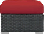 Modway Sojourn Wicker Rattan Outdoor Patio Sunbrella Fabric Ottoman in Canvas - Image 4