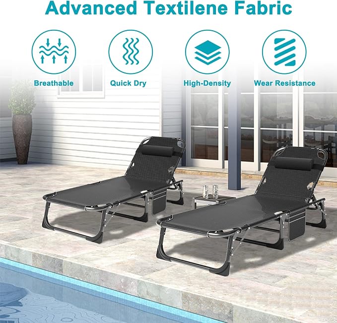 ABORON 2PK Heavy Duty Tanning Chair, 5-Gear Outdoor Folding Chaise Lounge Chair - Image 6