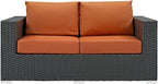 Modway Sojourn Wicker Rattan Outdoor Patio Sunbrella Fabric Loveseat in Canvas - Image 7