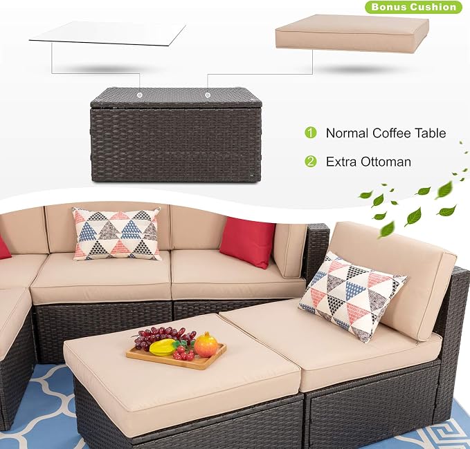 Vongrasig 6 Pieces Outdoor Patio Furniture Set, PE Wicker Rattan Sectional Sofa - Image 7