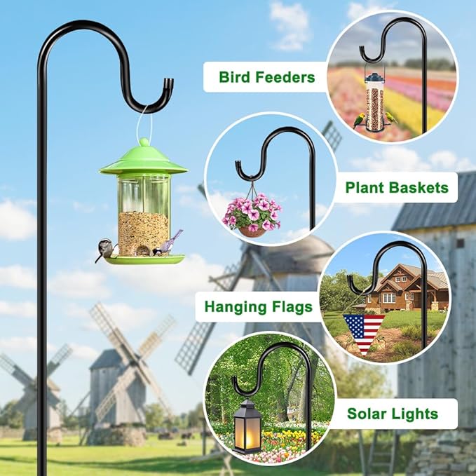 72" Shepherds Hooks for Outdoor, Heavy Duty Garden Bird Feeder Pole for Hanging - Image 5