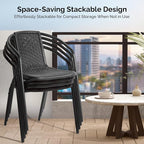 VINGLI PE Rattan Outdoor Dining Chairs Set of 4, Plastic Stackable Patio Chairs - Image 4