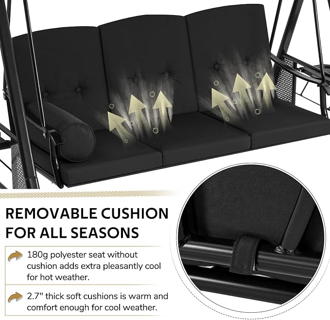 AECOJOY Outdoor Porch Swing, 3-Seat Porch Swing - Image 2