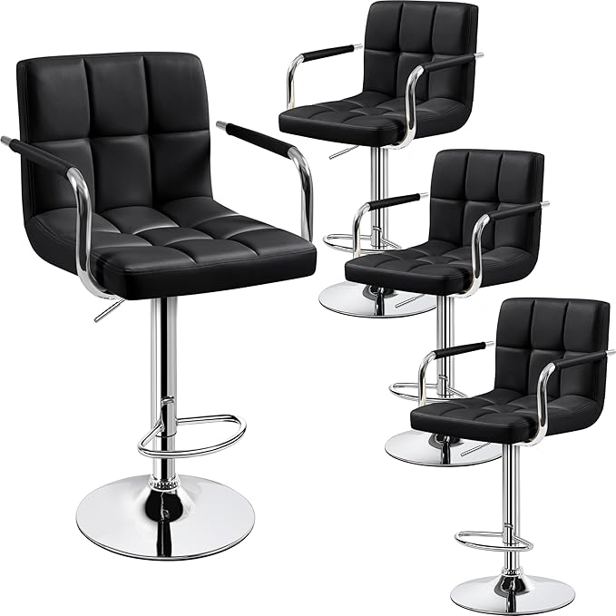 Yaheetech Bart Stools Set of 4, PU Leather Adjustable Barstools by Yaheetech