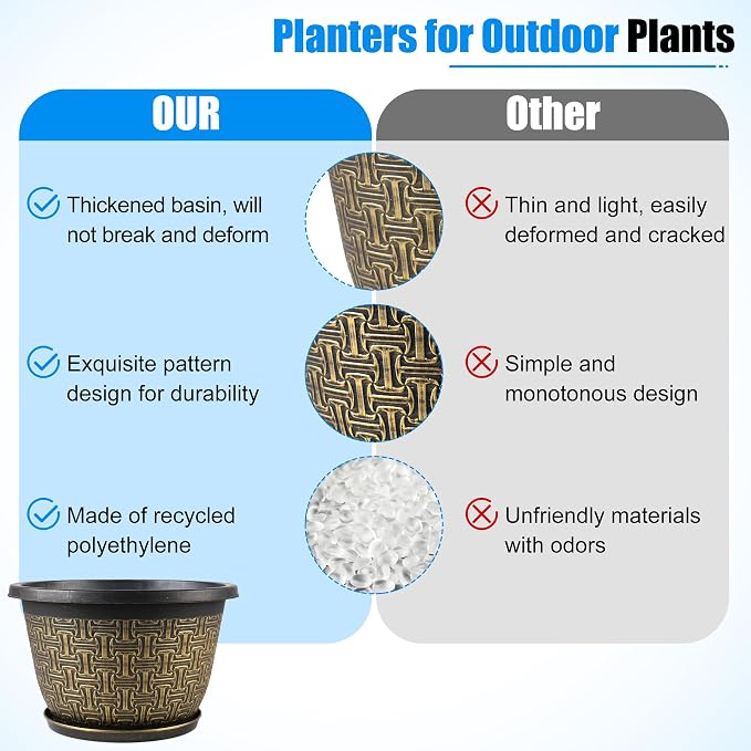 4 Pack 12 Inch Plant Pots, Large-Plant-Flower-Planters-Plastic, Flower Pots - Image 5