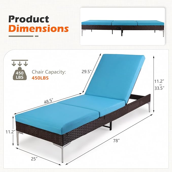 HOMREST Outdoor Lounge Chairs Set of 2, Patio Wicker Chaise Lounge - Image 2