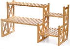 Lawei 2 Tier Bamboo Tabletop Plant Stand, Adjustable Flower Pot Holder Shelf by ENJOYEVERYMOMENT