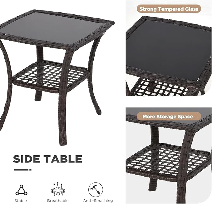 HOMREST 3 Piece Outdoor Swivel Chair Set, Wicker Patio Bistro Set - Image 7