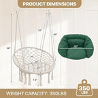 Monibloom Hanging Hammock Chair w/Dark Green Cushion, Porch Macrame Swing Chair - Image 2