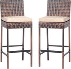 VINGLI Outdoor Wicker Bar Stool Set of 2, Patio Bar Stools w/Cushion, Bar by VINGLI