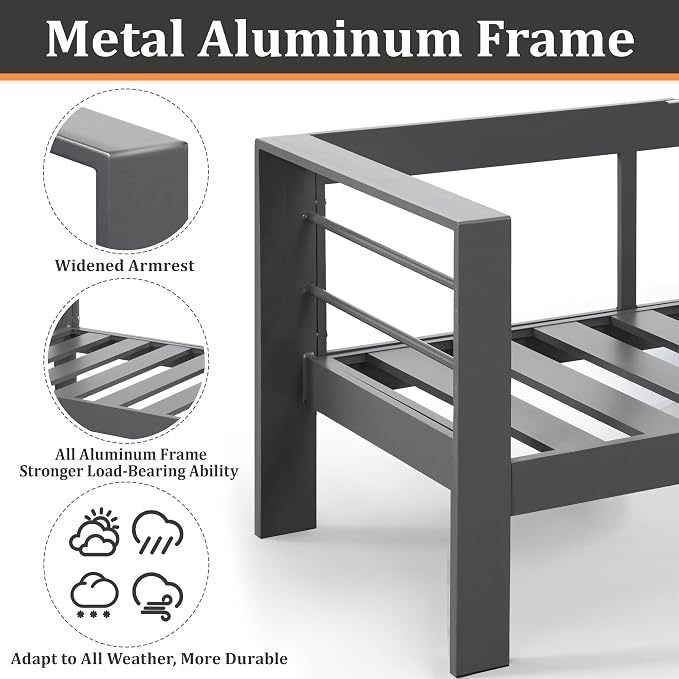 Kiss the Water Outdoor Patio Metal Furniture Chair, Deep Seating Patio Couch - Image 3