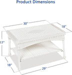 White Wicker Patio Coffee Table - Image 3