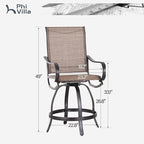 PHI Villa Outdoor Swivel Bar Stools Set of 2, Counter Height Patio Chairs - Image 7