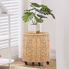 Wimarsbon Round Pouf Ottomans, Handwoven Natural Water Hyacinth Seagrass Pouffe - Image 2