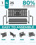 SERWALL Outdoor Bench with Cup Holder, All Weather Patio Benches with High - Image 7