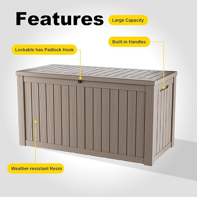 DRATO 150 Gallon Outdoor Storage Box, Large Waterproof Deck Box, Lockable Resin - Image 5