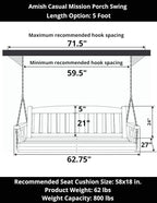 Amish Casual Heavy Duty 800 Lb Mission Treated Porch Swing - Image 3