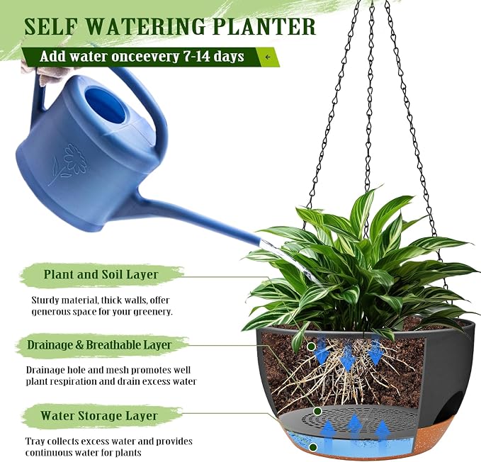 Hanging Planters for Outdoor Indoor Plants, 2 Pack 10 Inch Hanging Basket - Image 3