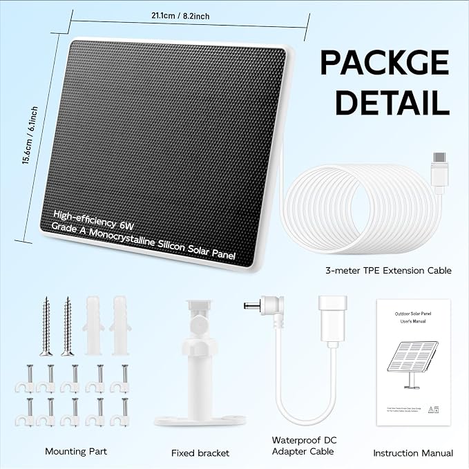 Solar Panel for Ring Camera, 2 Pack 6W Solar Charger Compatible - Image 6