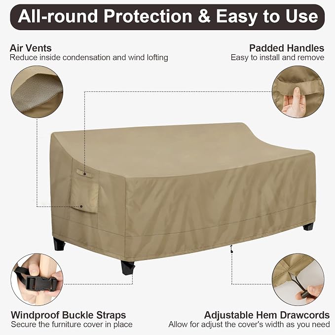 PureFit Outdoor Couch Cover Waterproof Patio Sofa Furniture Covers, 4-Seater - Image 5