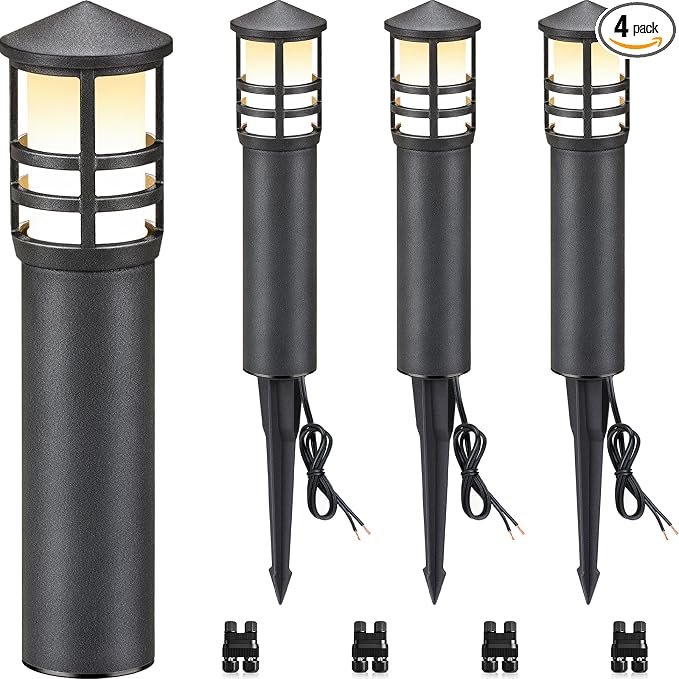 SUNVIE 4-Pack Low Voltage Pathway Lights 3W 3000K 12-24V LED Landscape Bollard by SUNVIE