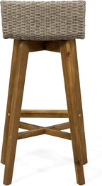 Christopher Knight Home La Brea Outdoor Acacia Wood and Wicker Barstools - Image 8