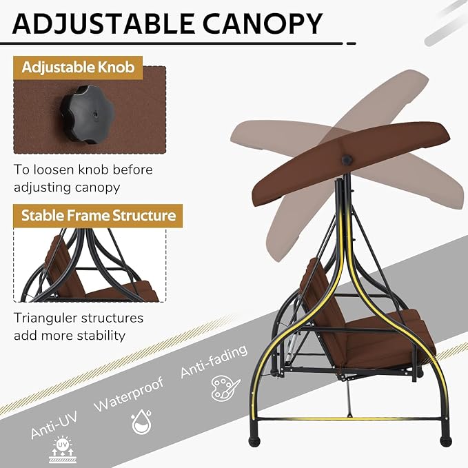 U-MAX Porch Swing with Cover, Patio Swing with Adjustable Backrest&Canopy 3 - Image 4