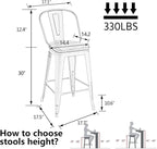 Alunaune 30" Swivel Metal Bar Stools Set of 4 High Back Counter Height - Image 2