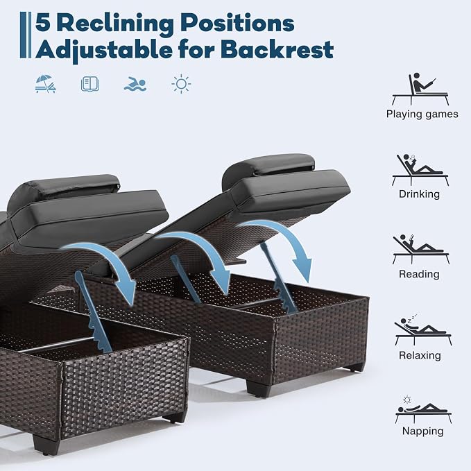 Outdoor Lounge Chairs, Pool Lounge Chairs Set of 2, Outdoor Chaise Lounge - Image 5