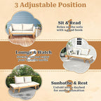 S AFSTAR Patio Convertible Couch Sofa Bed, Acacia Wood Chaise Lounger - Image 4