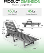 Lounge Chair Outdoor Set of 2, HDPE Chaise Lounge Outdoor, Pool Lounge Chair - Image 2