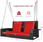 RELAX4LIFE Porch Swing 2-Seat Patio Rattan, Wicker Porch Swings Outdoor W/Two - Image 8