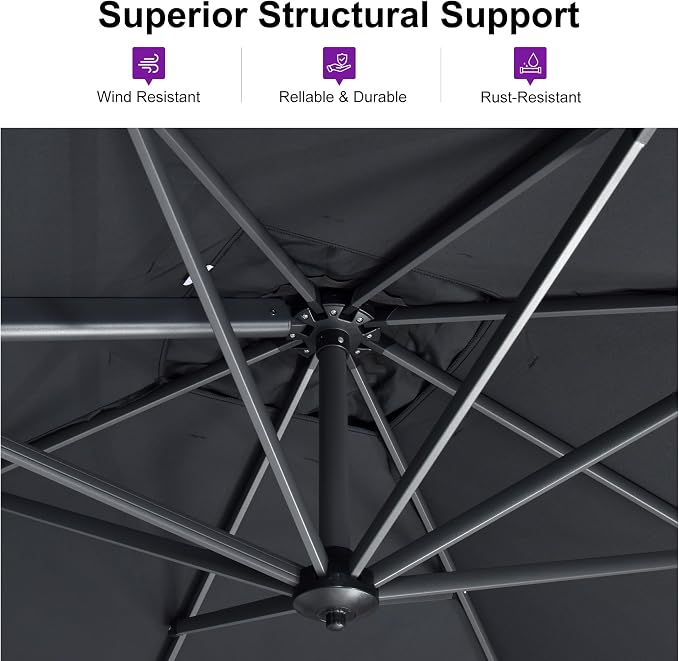 PURPLE LEAF 10 Feet Square Cantilever Umbrella Patio Umbrella - Image 3