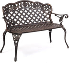 VINGLI 42.5" Patio Garden Bench Outdoor Metal Rose Loveseat, Cast Iron Cast by VINGLI