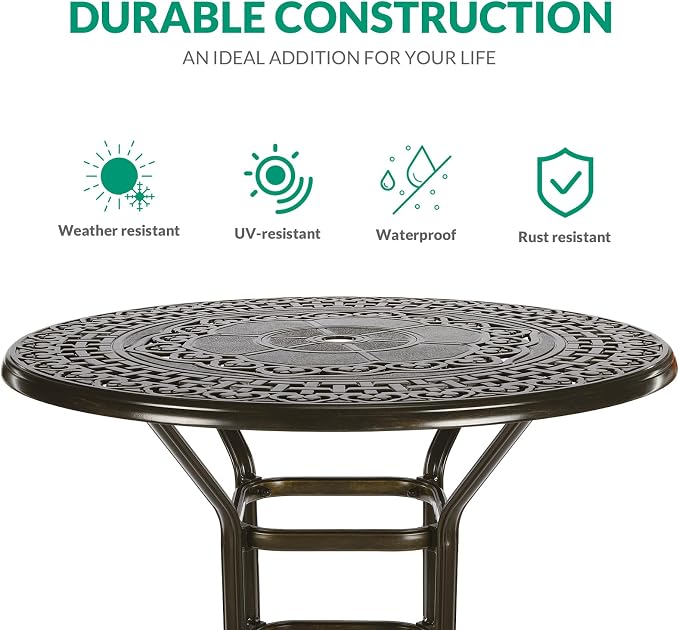 VIVIJASON 5-Piece Outdoor Swivel Bar Stools Set, All Weather Cast Aluminum - Image 2