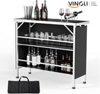 VINGLI 43" Portable Bar Table, 3-Tier Shelves, Mobile Bar Table - Image 3