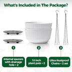 T4U 10 Inch Hanging Planters for Indoor Plants, 2 Pack White Self Watering - Image 6