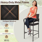 COSTWAY Wicker Bar Stools Set of 2, Patio Bar Height Chairs - Image 6