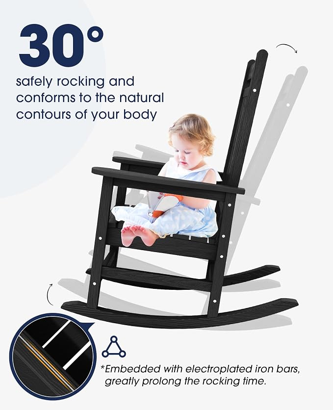 KINGYES Oversized Outdoor Rocking Chair Set of 8, All-Weather Patio Rocking - Image 5