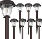DERAYSION 8 Pack Solar Lights Outdoor, Stainless Steel Glass Solar Pathway - Image 2