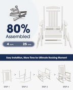 KINGYES HDPE Outdoor Rocking Chair, Widened Seat Patio Rocking Chair, Oversized - Image 5