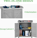 Outdoor Potting Bench with Storage Cabinet and Metal Top, Wood Workstation - Image 7