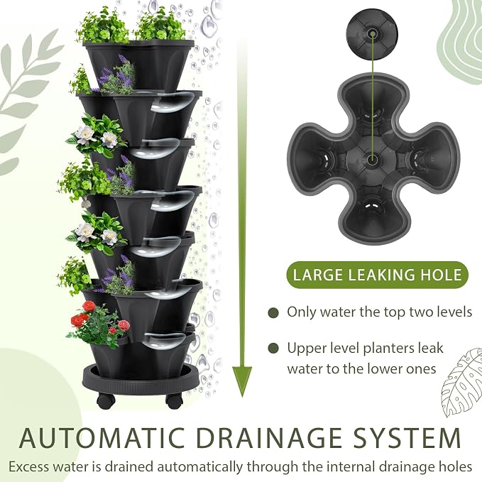 Umigy 2 Set of 7 Tier Vertical Planter Stackable Tower Planters Strawberry Herb - Image 4