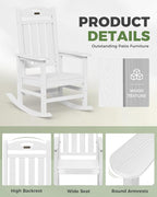 Oversized Rocking Chairs Outdoor Set of 4, High Back Porch Rocking Chair - Image 6